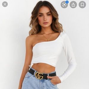 Tiger Mist White One Shoulder Crop Top